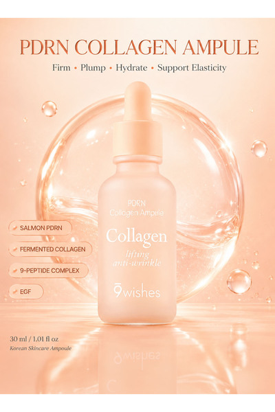 9WISHES PDRN Collagen Ampule 30ml – Salmon PDRN Face Serum with Fermented Col...