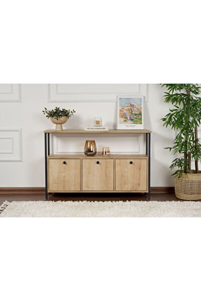 Rani Mobilya Rani Home Dresuar Meşe - Siyah Metal Ayaklı Konsol 120 Cm EG-5269