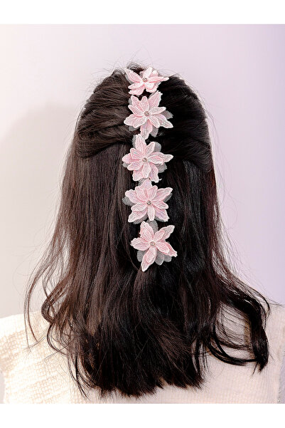 Take Two By Styli Set of 5 - Girls Pink Rhinestone Embellished Floral Hair Clips