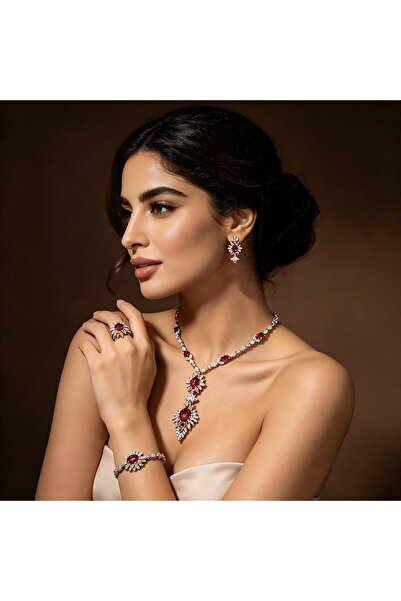 jewelerystore طقم مجوهرات الزفاف من الياقوت الملكي، مرصع بالكامل بالزركون الل...