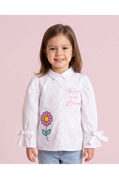 REDTAG Girls White Floral Printed Long Sleeve Blouse