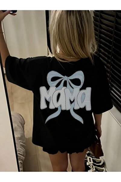 Generic Brand Blue Bow with Mama Text,crew neck,short sleeve,back to school,1...