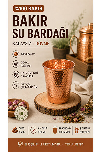 Yardımcı Bakır Since 1997 Kalaysız %100 Bakır Dövme Su Bardağı – El Dövmesi M...