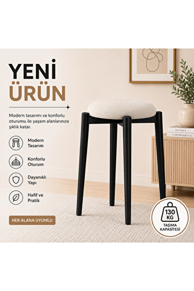 ZÜMRA TEKLİ PUF TABURE BENCH MAKYAJ SANDALYESİ SİYAH AYAK