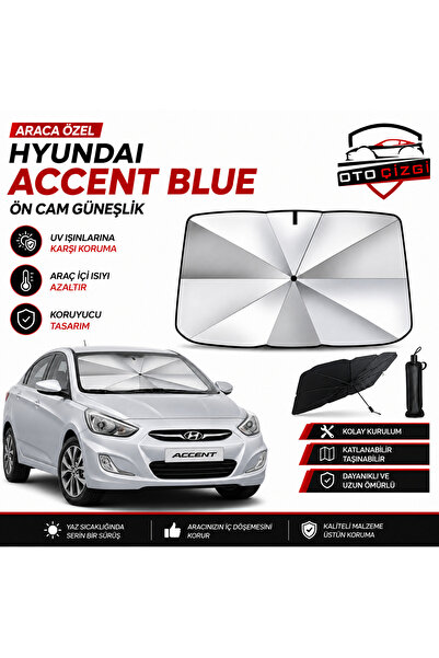Oto Çizgi Hyundai Accent Blue Şemsiye Tip Ön Cam Güneşliği Katlanabilir UV Ko...