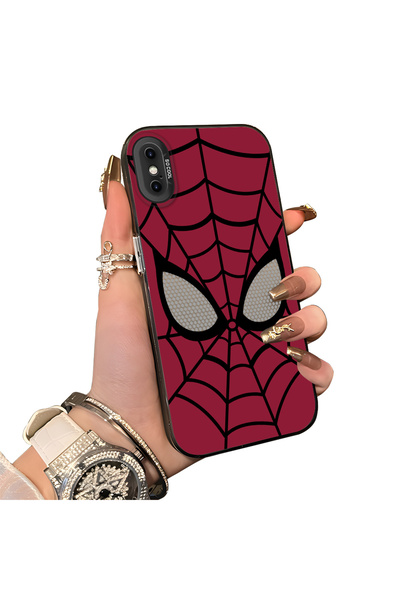 Hontinga iPhone X Uyumlu Silikon Kenar Sert Arka Kılıf Couple Spiderman Desen...