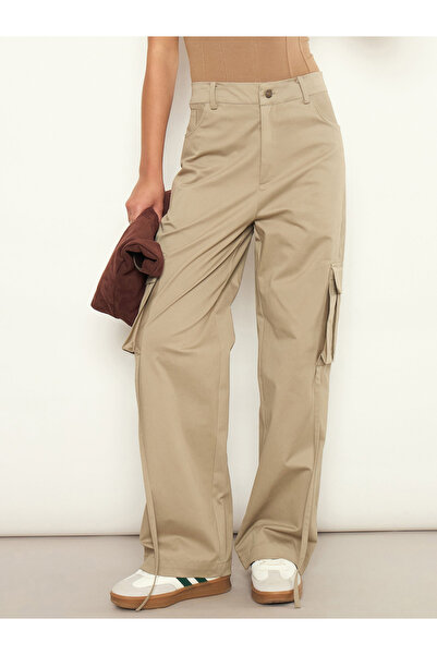 Sassafras By Styli Beige Pocket Detail Wide Leg Cargo Pants