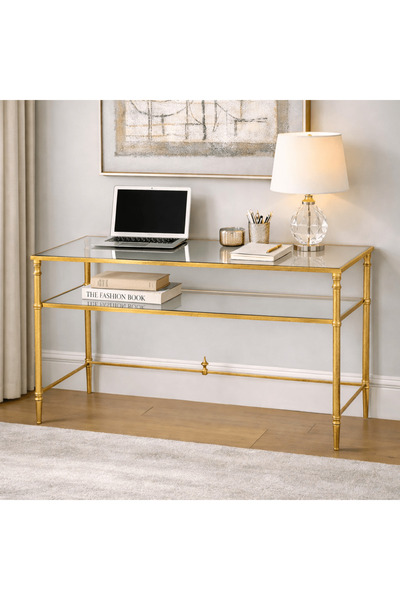 UTTERMOST مكتب هينزلر مستطيل الشكل باللون الذهبي مقاس 132 عرض × 76 ارتفاع × 7...