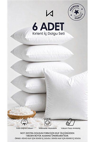 İz Home 6 Adet Premium Ultra Dolgun Kare Kırlent İç Yastık Seti | Orijinal Si...