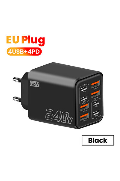 Choice5 black EU 240W 8 Ports 4USB+4Type C Super Fast Charging Mobile Phone C...