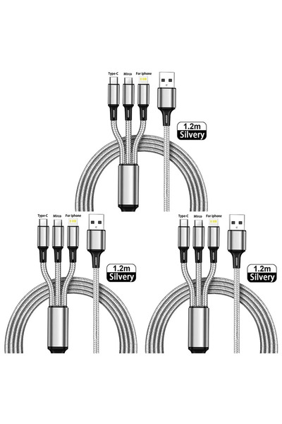 Choice13 Silver-3pcs 1/3pcs 3 in1 Charging Cable Multi Usb Port Multiple Usb ...