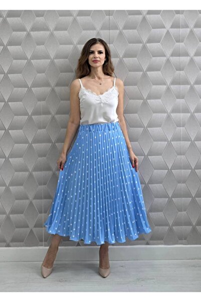 MAXORA SHOP Fusta plisata cu buline Ingrid Marion - Albastru