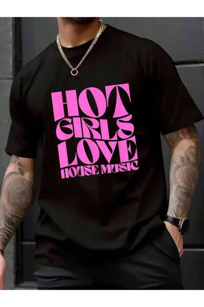 4CR Hot Girls Love House Music EDM Festival T-Shirt - Men Relaxed Fit Clothin...