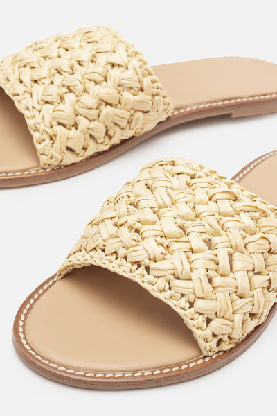 Bestyle Woven Daily Hasır Örgü Detaylı Hakiki Deri Naturel Kadın Terlik