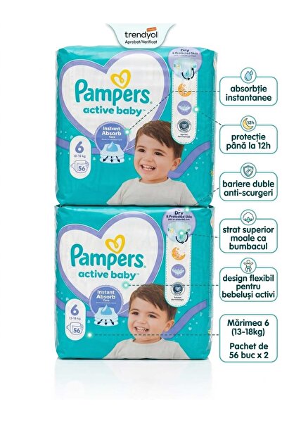 Generic Brand Scutece Pampers Active Baby, Mărimea 6, 13-18kg, 2*56 bucăți