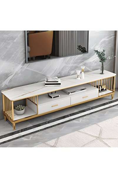 kold concept KC-0450 Glam Metal TV Sehpası, MDF Üst, Çekmeceli