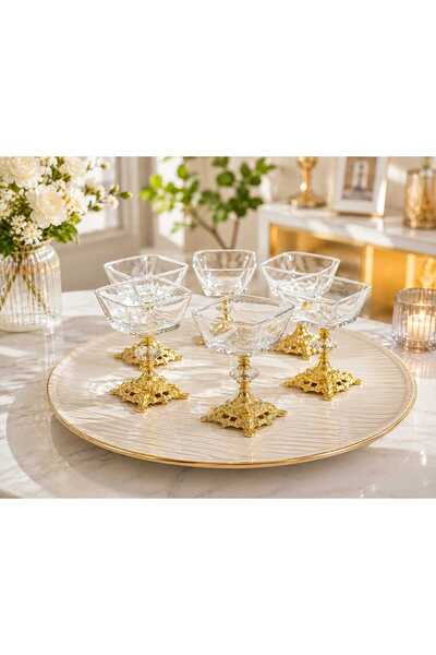 Buldem 6-Piece Gold Footed Glass Bowl Stylish Presentation Set Decorative Sna...