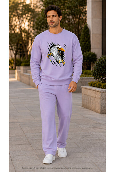TREND EMMODA Men's 3D Predator Eagle Printed Tracksuit Set/Round Neck Sweatsh...