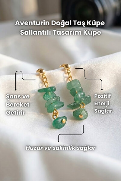 Elifsu Jewelry Aventurine, Tiger's Eye, Pink Quartz Natural Stone Earrings Da...