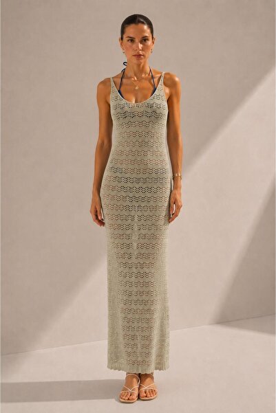 ALEXANDERGARDI V-Neck Openwork Long Knitwear Dress