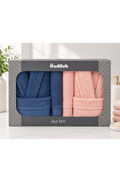 Özdilek Plus Size -Colourist Navy Blue A.Mercan- Family Bathrobe Set (Men's X...