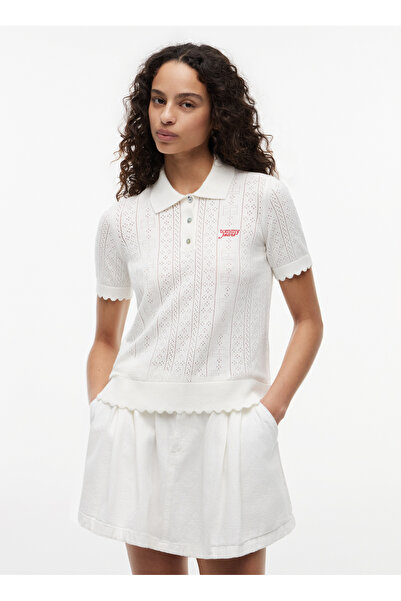 Tommy Jeans Beyaz Kadın Nakışlı Polo T-Shirt DW0DW22932YBH