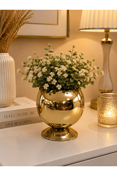 EvLight Küre Gold Metal Çiçek Vazo-Çiçeksiz
