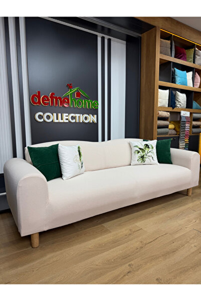 Defne Home 3+3+1+1 Vera Kumaş Lastikli Giydirme Koltuk Örtüsü VERA-02 (Krem)