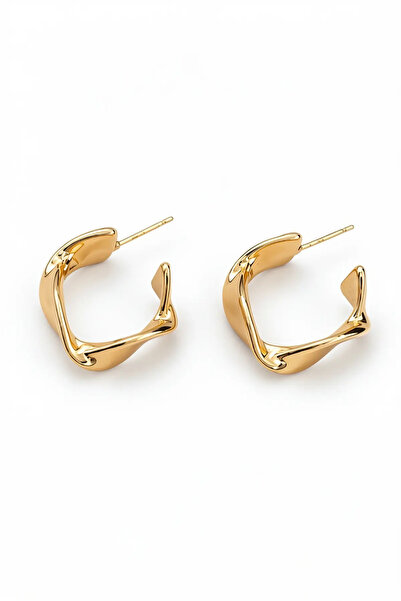 PRVT Stainless Steel Twisted Form Gold Color Hoop Earrings