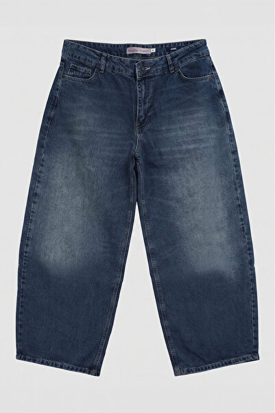 blue white Women's 100% Cotton Barrel Fit Blue Jean Trousers