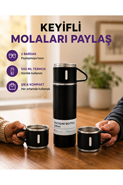 Marsilyan 500 ml Heat-Protective Steel Thermos and Cup Set |   Silicone-Based...