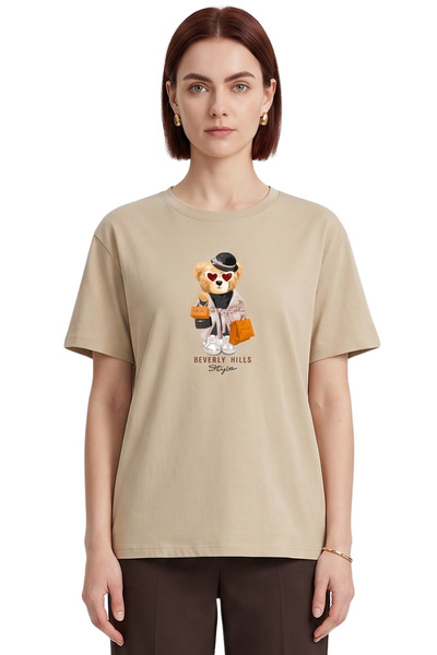 DK DAKSEL Women's Stone Beverly Hills Teddy Bear Printed T-Shirt 100% Cotton ...
