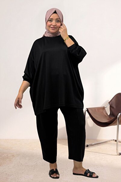 Eslina 67069 Plus Size Low Sleeve Modal Pants Suit - Black