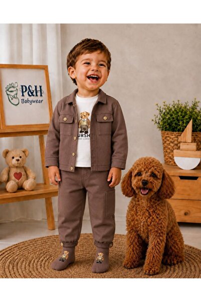 P&H BABYWEAR طقم من 4 قطع للأولاد الصغار/الأطفال مع جوارب غاباردين سفاري وطبا...