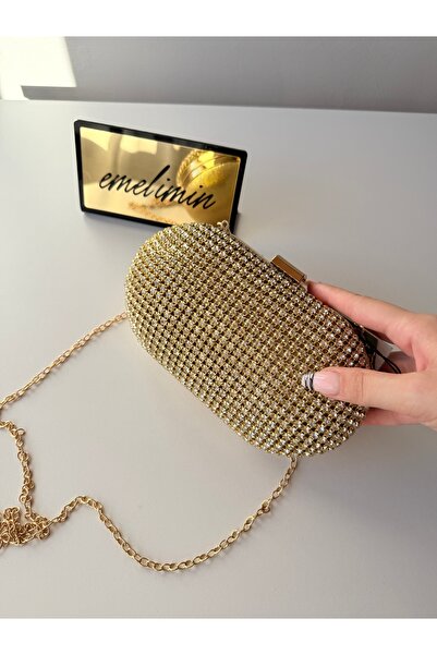 emelimin Women's Gold Stone Evening Dress Bag Crystal Embroidered Chain Strap...