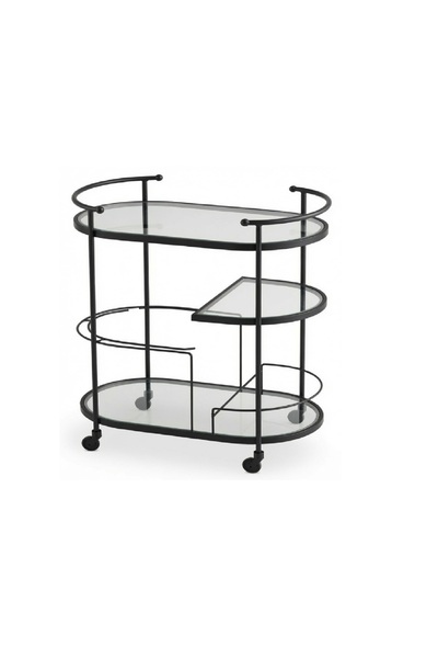 YINZUO 3-Tier Serving Trolley with Wheels, Rolling Bar Cart with Clear Glass ...