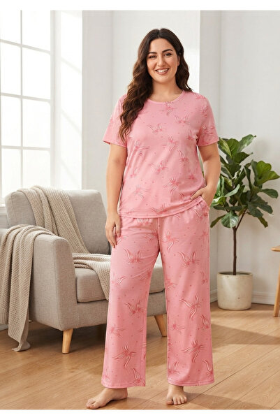 Chordi Set de pijamale pentru femei, supradimensionate, cu imprimeu, cu mânec...