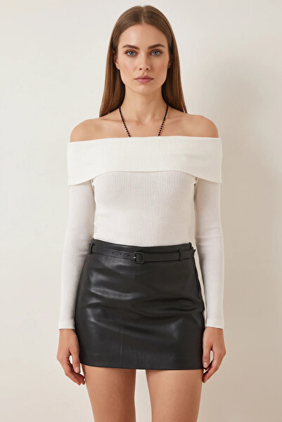 Şeker Portakalım Women's Madonna Collar Camisole Ecru Blouse