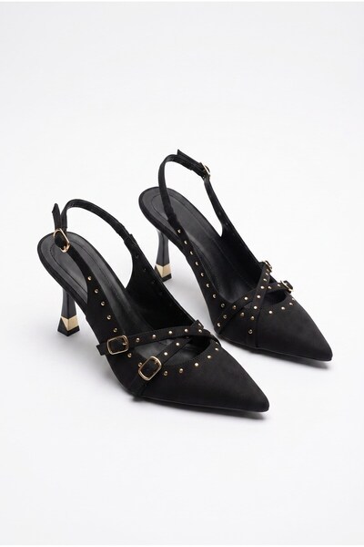 Efnaz style Women's Troc Cross Strap Detailed Pointed Toe Heeled Slingback Sh...