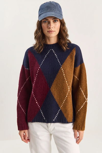 Generic Brand Women's Baklava Navy Blue Claret Red Sweater