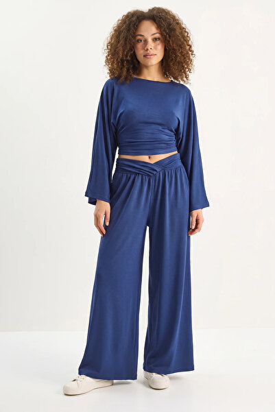 Efnaz style Women's Flared Sleeves, Gathered Waist Top, Pleated Belted Loose ...