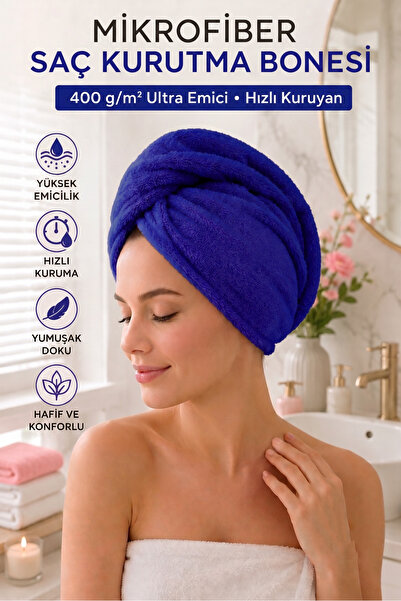 AXXO Mikrofiber Saç Kurutma Bonesi 400 g/m² Ultra Emici Düğmeli Pratik Saç Ha...
