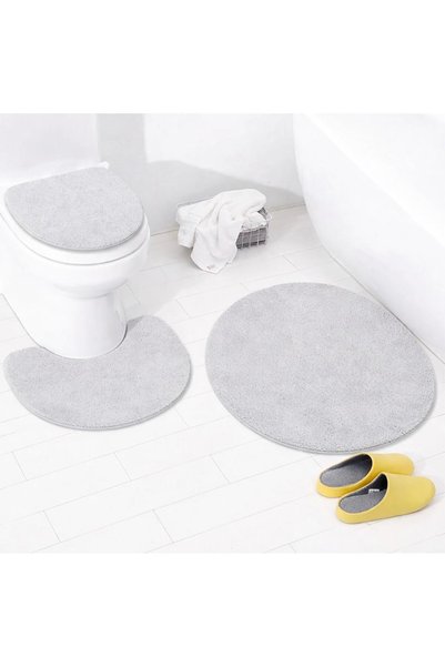 EKN BEĞENDİ HOME Bathroom Mat Toilet Set 3-Piece Shaggy 80X80 Round/50X54/36X45