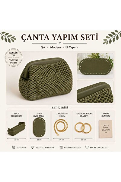 aurellen 22 Cm Derili Burs Çanta Yapım Seti 25 Cm Oval Taban 120 Cm Zincir As...
