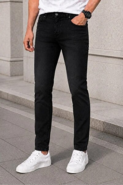 MODAMESTO Pantaloni de blugi pentru bărbați Black Stone slim fit material ela...