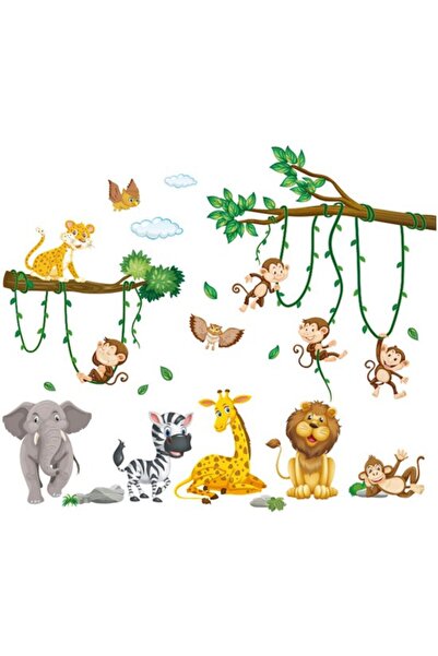 STARSTAR Jungle animal wall stickers elephant/giraffe/lion 30x90cm kids room.