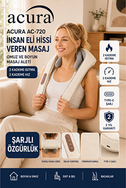 Acura AC-720 Şarjlı Ovmalı Isıtmalı Masaj Aleti İnsan Eli Yoğurma Hissi