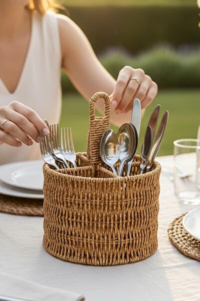 ALBETTO 4 Compartment Plastic Knitted Spoon Holder Fork Spoon Knife Organizer