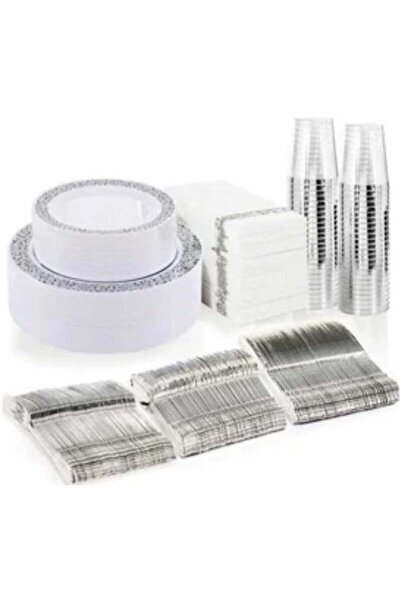 Generic Silver Plastic Tableware - Silver Plastic Plates, silver Plastic dinn...