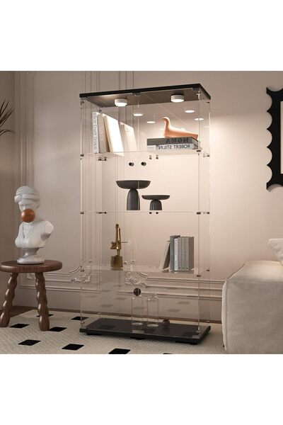 Beauty Beauty4U Glass Display Cabinet with LED Light, 4-Shelf Black Curio Cabinet | Double-Door Showcase with LED Light for Collectibles, Figures, Books, and Decor Display; Includes Anti-tip Hardware